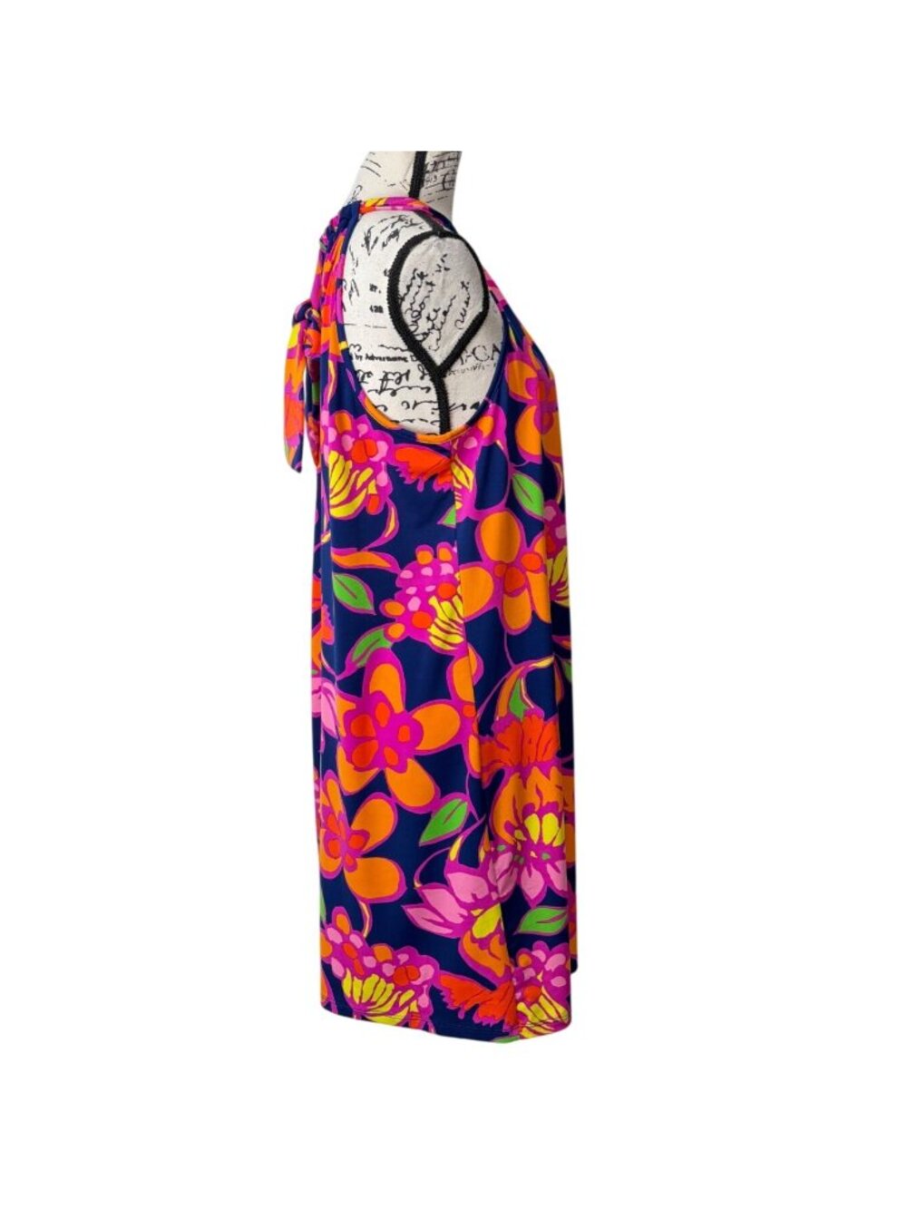 Trina Turk Women Size L Floral Halter Juju Dress Tropical Navy Pink Orange Shift - Picture 2 of 7